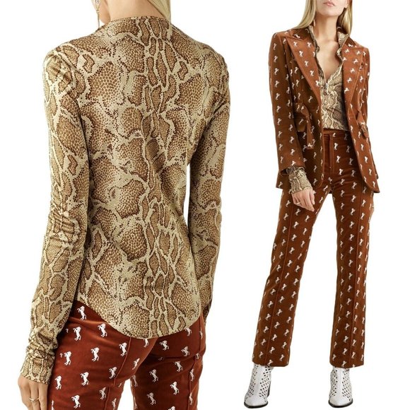 Chloe Python Print Viscose Jersey Zip-Front Top - Picture 2 of 8